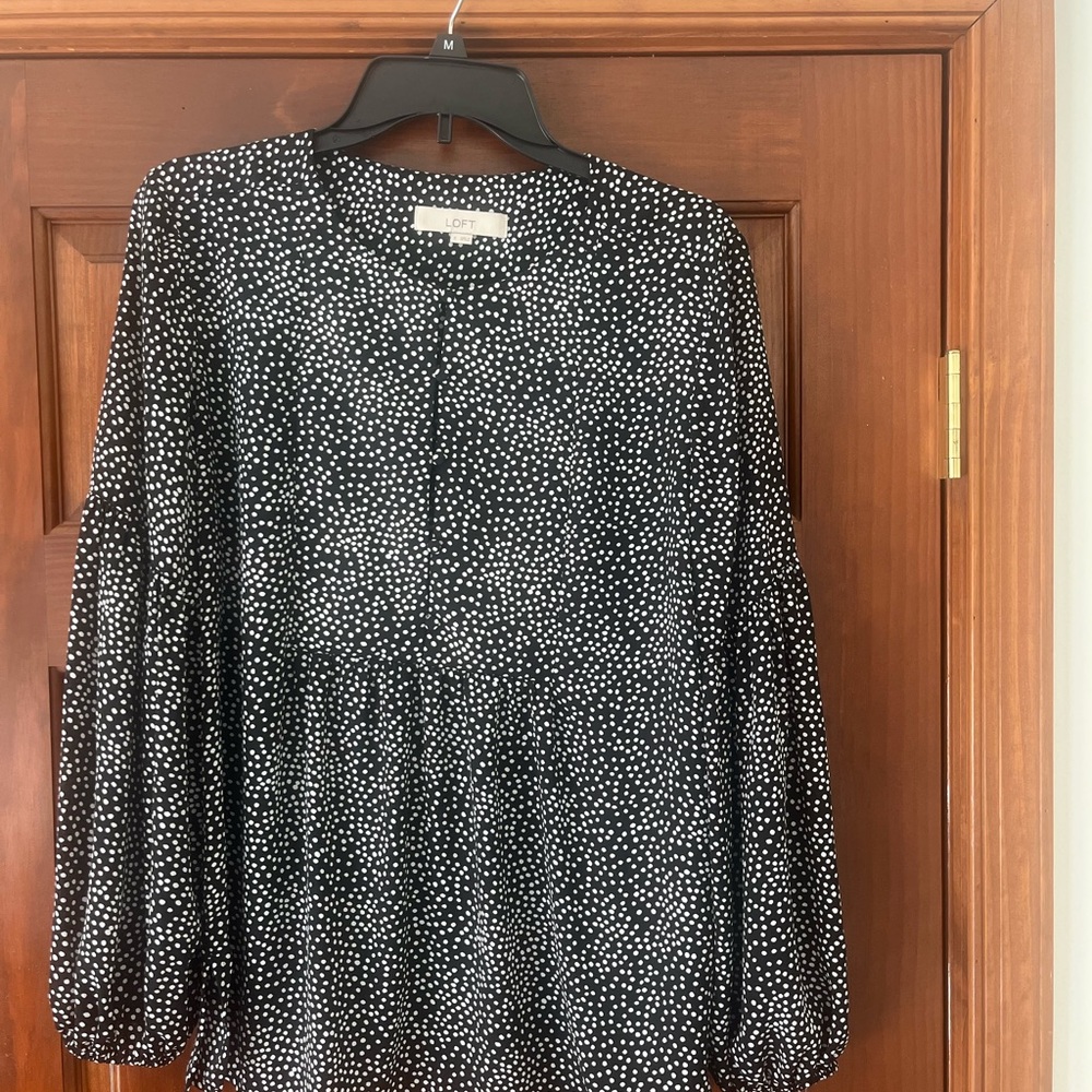 LOFT Black and White Polka Dot Peasant Tunic